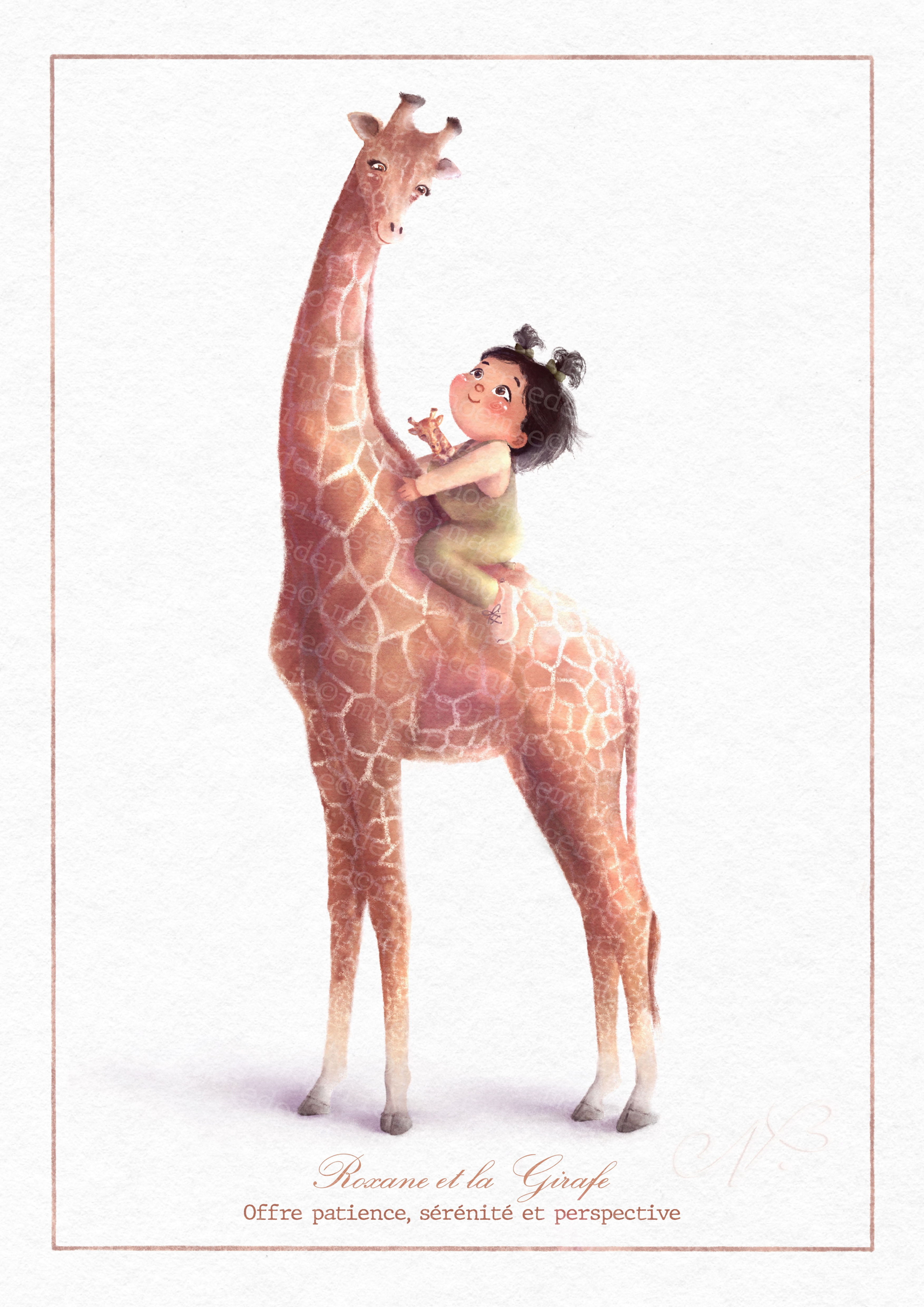 Affiche personnalisable enfant animaux Girafe - illustration enfant douce style imagier – cadeau naissance