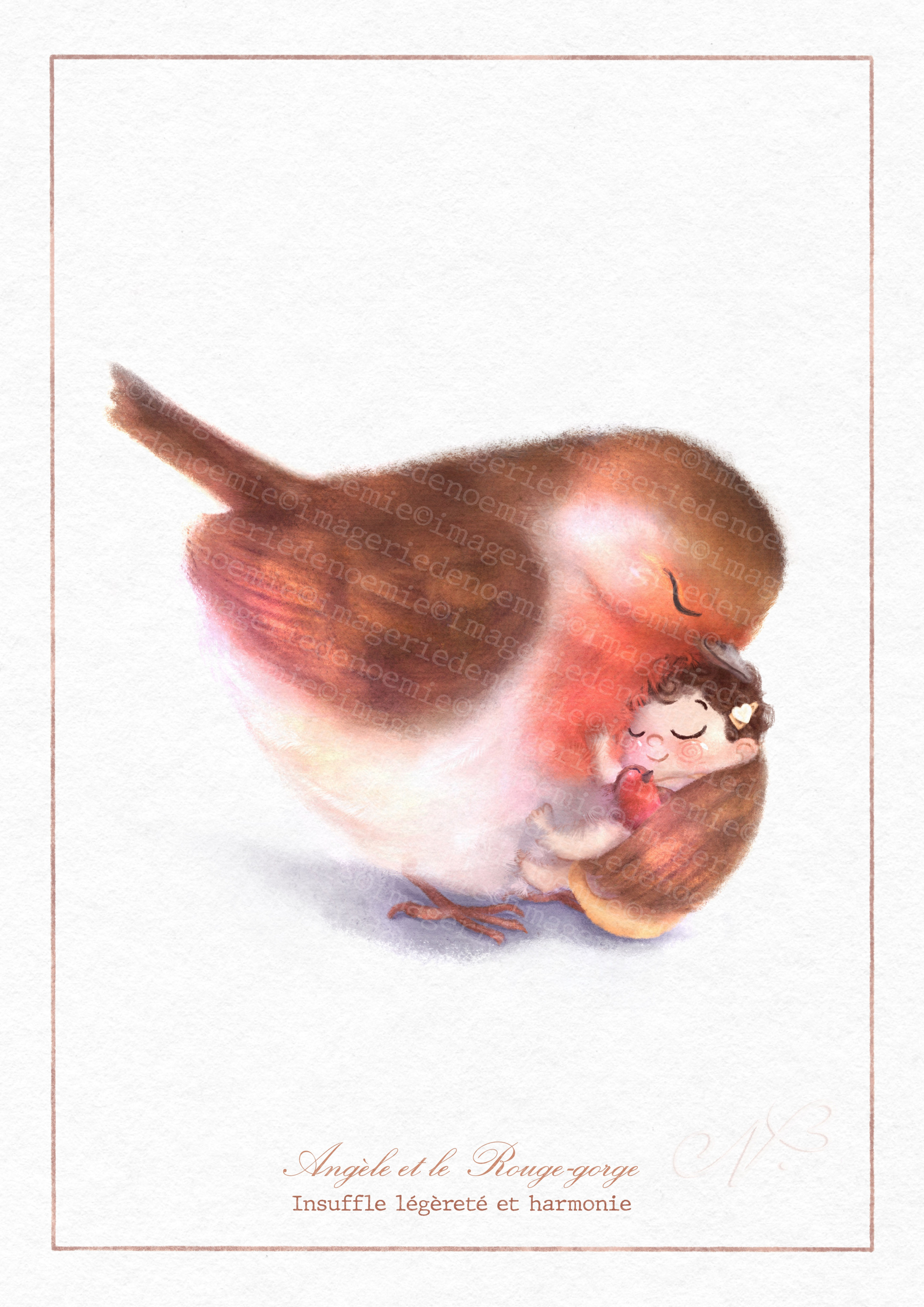Affiche personnalisable bébé animaux Rouge-gorge - illustration enfant douce style imagier – cadeau naissance