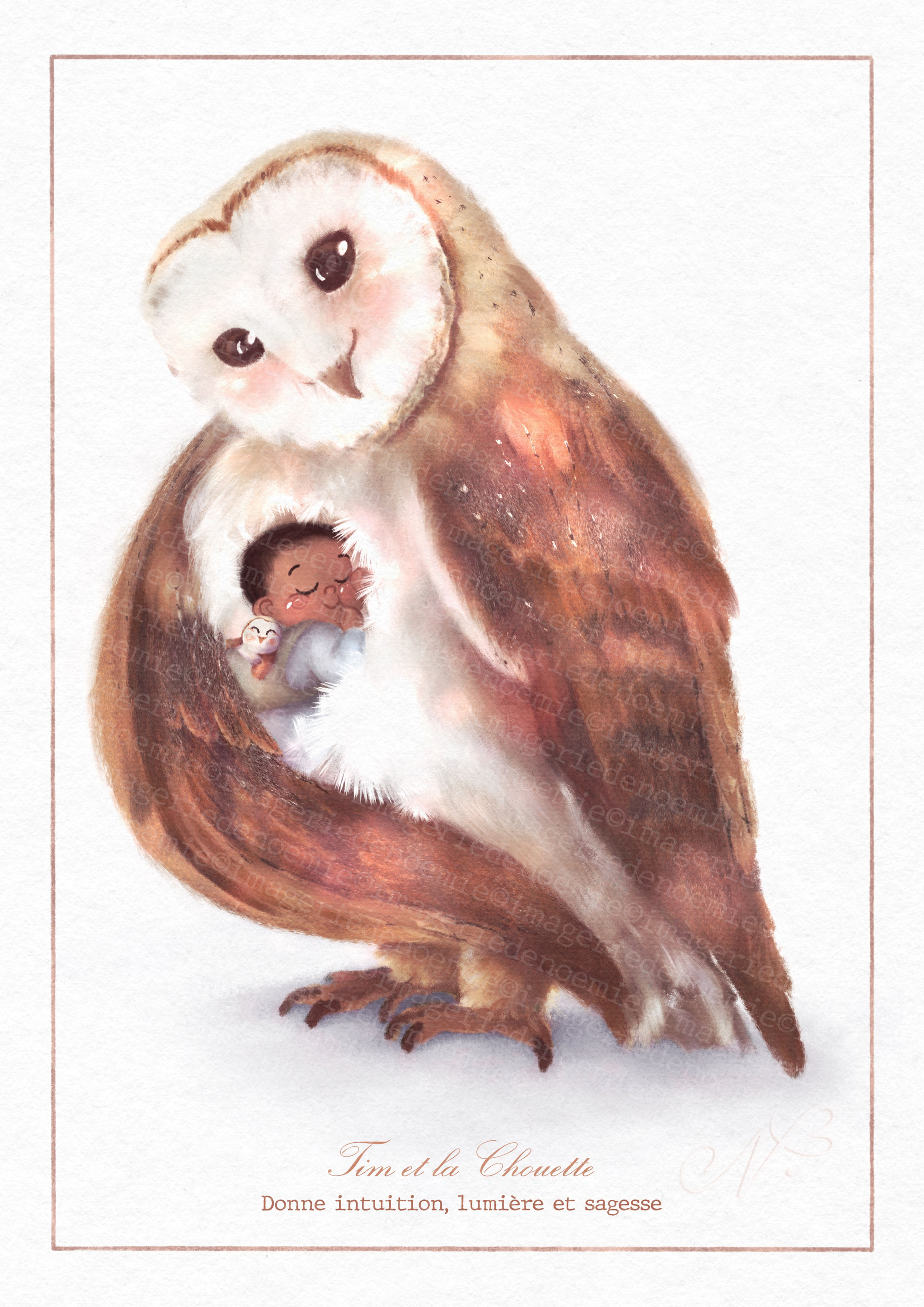 Affiche personnalisable bébé animaux Chouette - illustration enfant douce style imagier – cadeau naissance