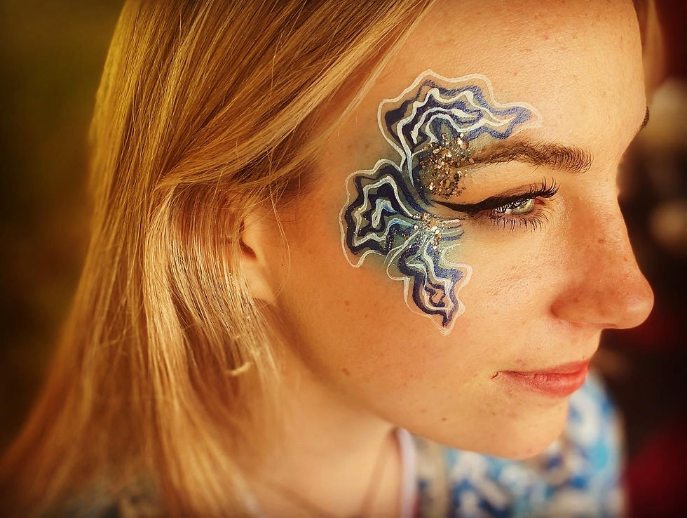 Glitter eye design adult face painting at corporate party