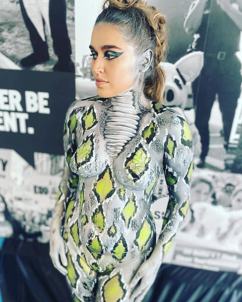 Snake body paint for PETA campaign London Chloe Ross