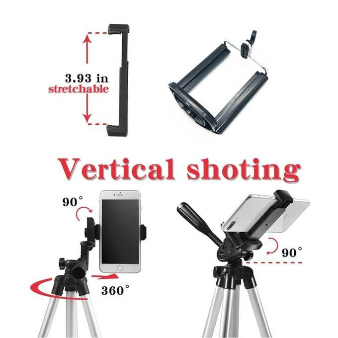 Thumbnail: ARHANORY 1.1 Meter Tripod Stand Set for Phone Camera - Silver Colour