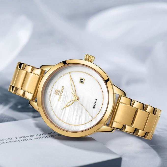 Thumbnail: NAVIFORCE STYLISH FASHION WOMEN'S WATCH - GOLD COLOUR  NF5008 with Gift Box