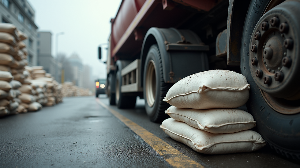 Eye-level view of cement bags being loaded onto a truck for delivery