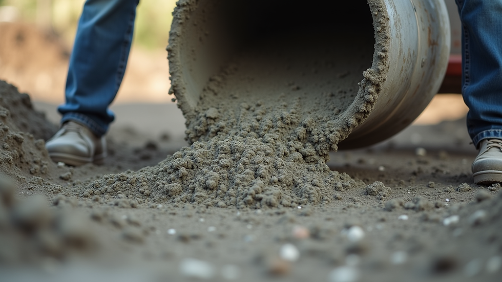 Close-up view of ready mix concrete being poured at a construction site
