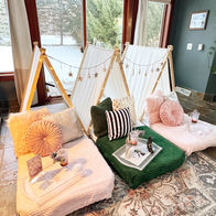 pink and green sleepover tents inspired by Wicked with bold contrasting decor