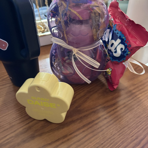 Finished Easter Basket - perfume, gift card, candy and pink drink