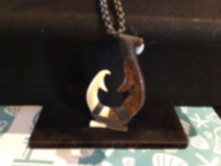 Koa wood and bone hook necklace 