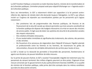 Communiqué rencontre BILATERALE CGT FONCTION PUBLIQUE / STANISLAS GUERINI 18/09