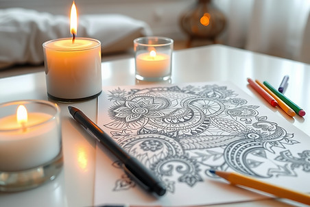 table with doodle art drawing, drawing p