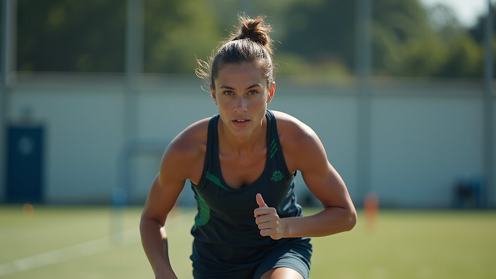 Eye-level view of a focused athlete during training