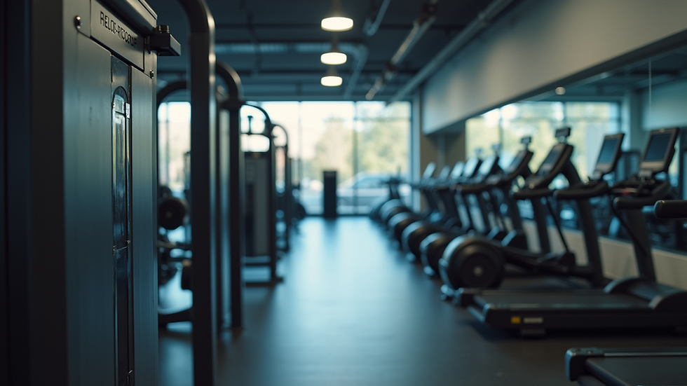 Eye-level view of a well-equipped gym with various fitness machines