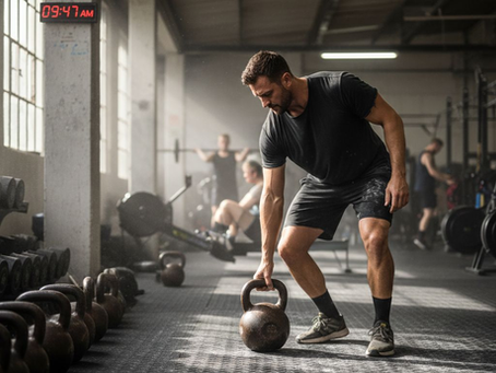 Athlete selecting kettlebell in active gym