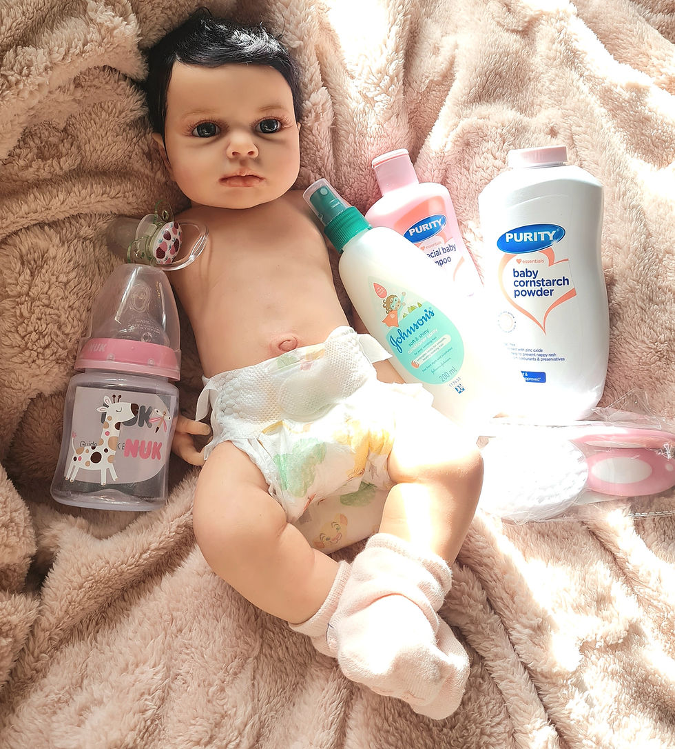 Thumbnail: CUSTOM Fullbody silicone drink and wet baby doll full head of hair