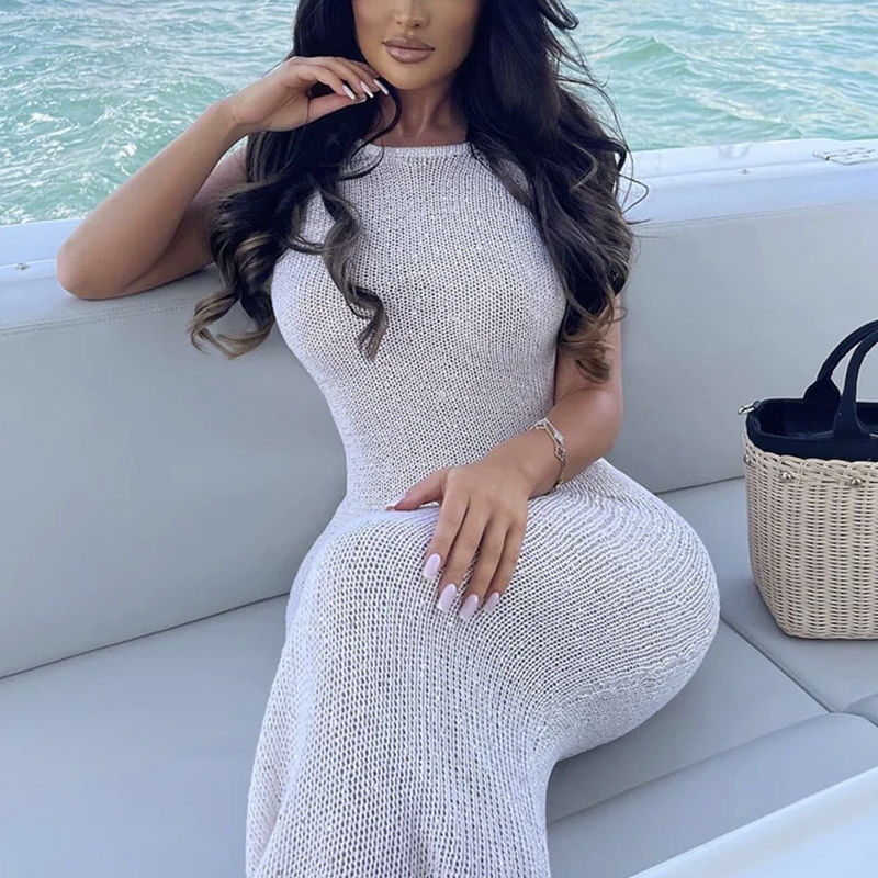 Sequin Backless Maxi Beach Dress – Elegant Summer Style