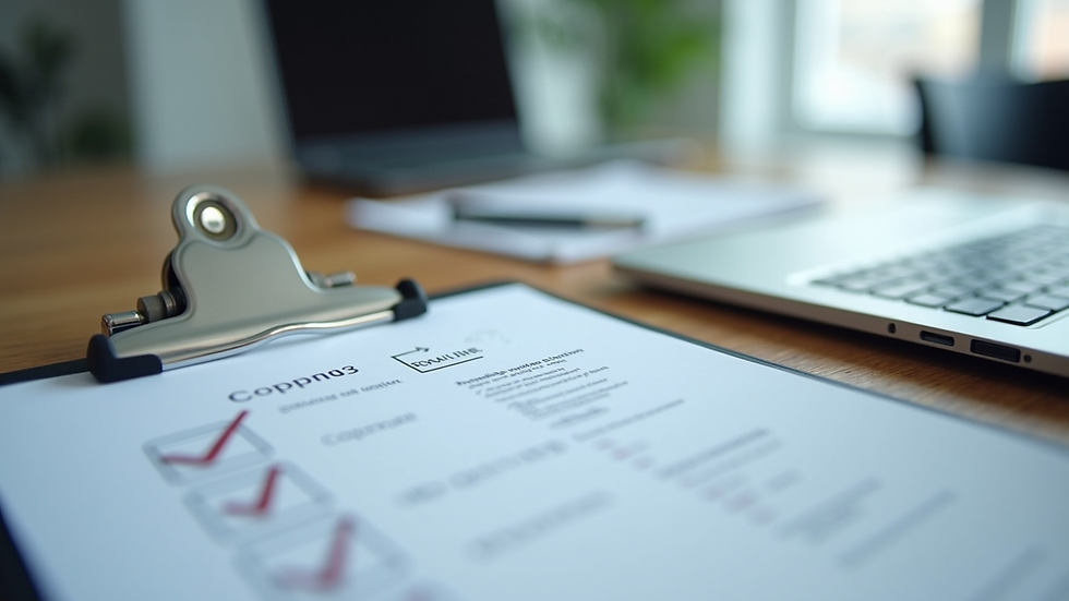 Close-up view of a compliance checklist on a clipboard
