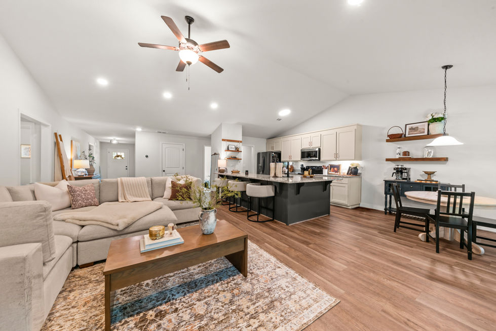 Oconee GA Real Estate Photography Angled Kitchen and Living Room Fireplace