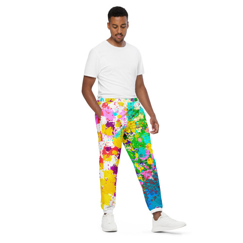 【U LAN】(UNISEX) Gloss Color Scheme Track Pants Colourful Splash Unisex track pants | Loxyco
