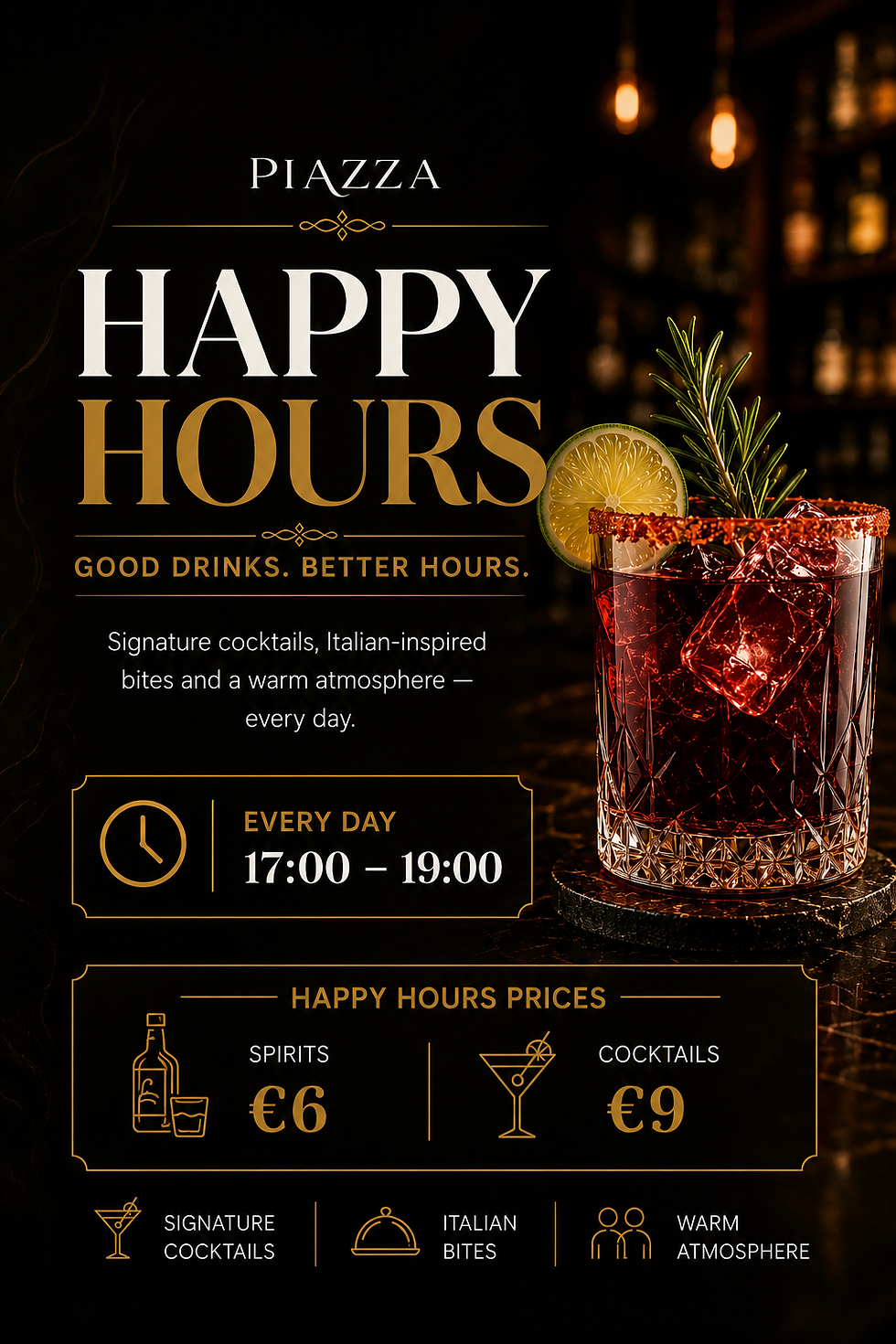 Happy Hour cocktail specials and drinks at Piazza Hotel Aalen