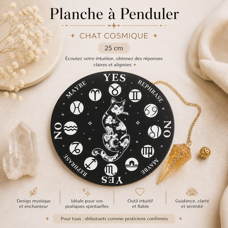 Planche à pendules en bois -25cm - décor Chat noir