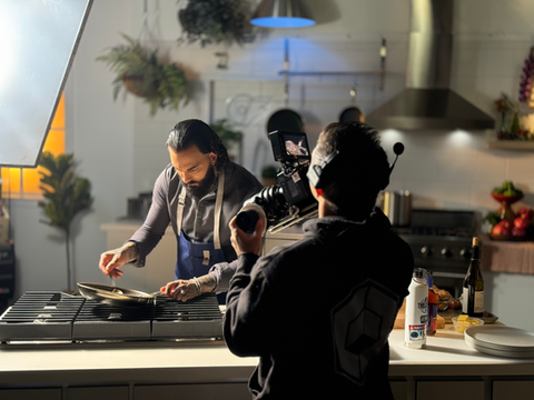 2010 Studios Los Angeles 3 Station Standing Commercial Kitchen Set with prep space, ideal for multi-chef productions and brand filming.