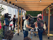 Outdoor Patio Set transformed into a restaurant-style setting for cooking shows and product videos at 2010 Studios.