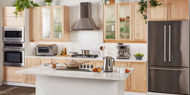 Standing Home Kitchen Set at 2010 Studios Los Angeles with earthy wood cabinets, stainless appliances, and natural tones. Ideal for branded food content, commercials, and cooking show productions.