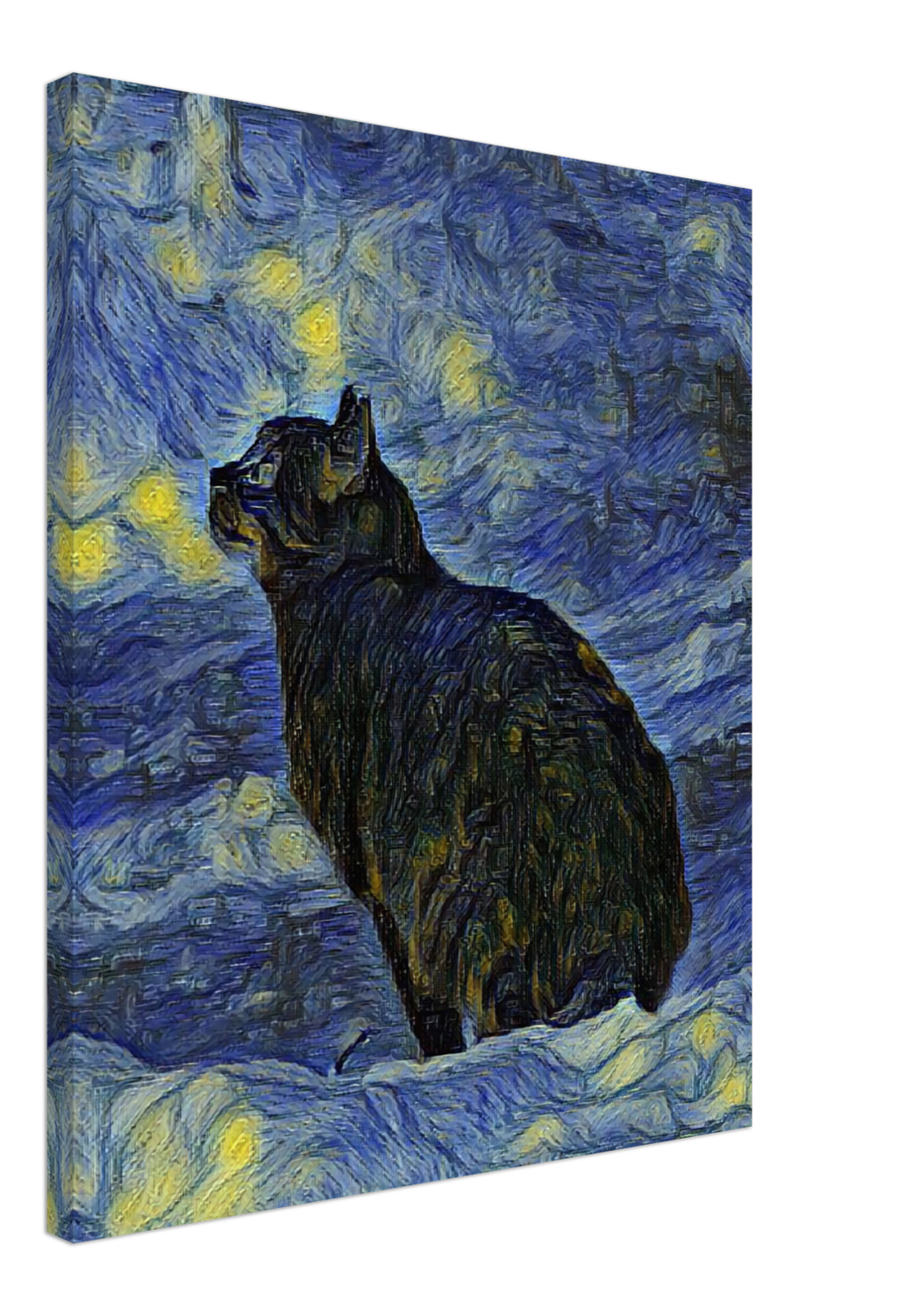 Impressionism Cat Nature Calm Dark Blue Textured Stretched Canvas Wall Art