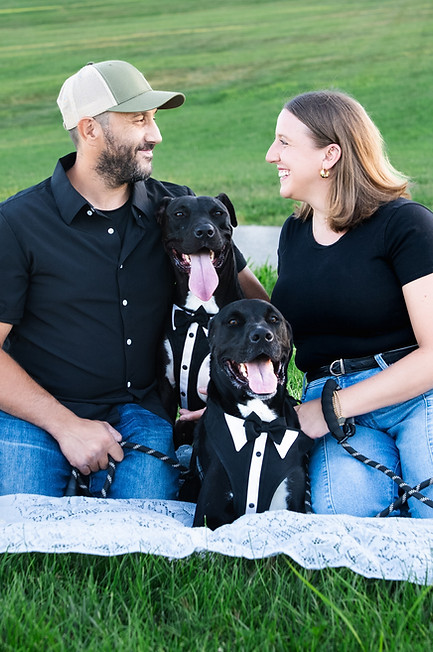 Sarah Rapisardo with partner Joe and their two dogs James and Mr. I