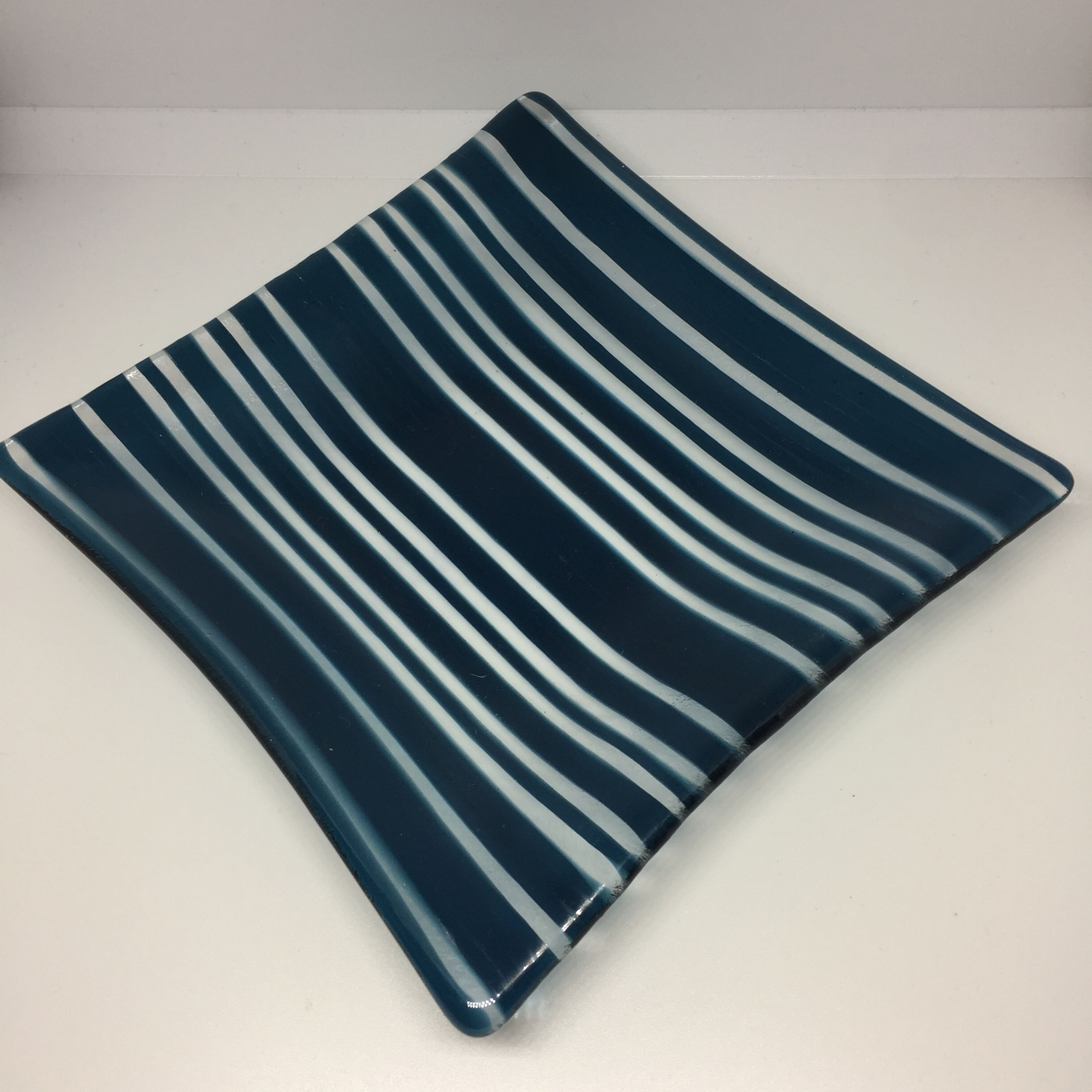 Steel Blue & Clear Stripe Square Dish