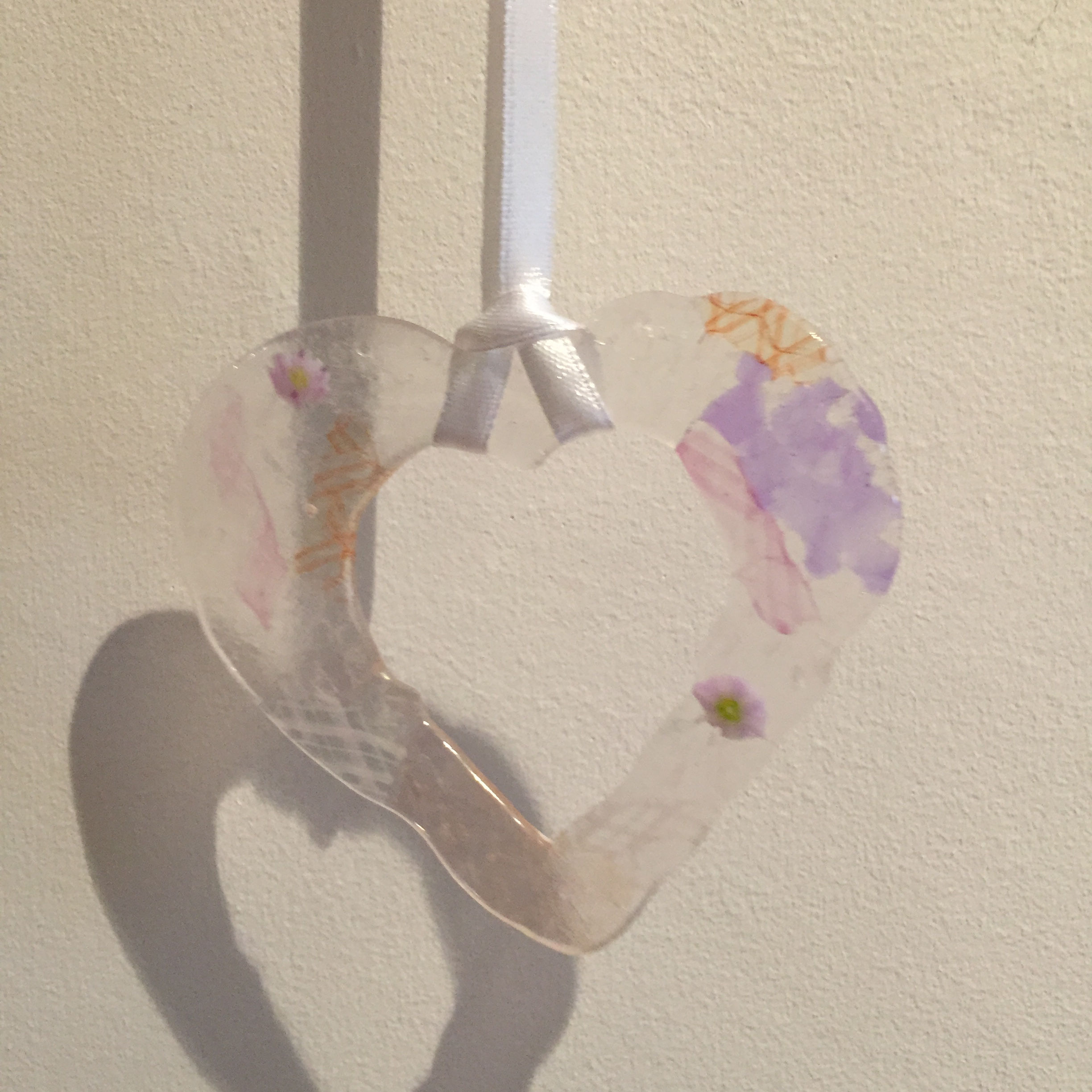 Pressed Glass Heart Sun Catcher