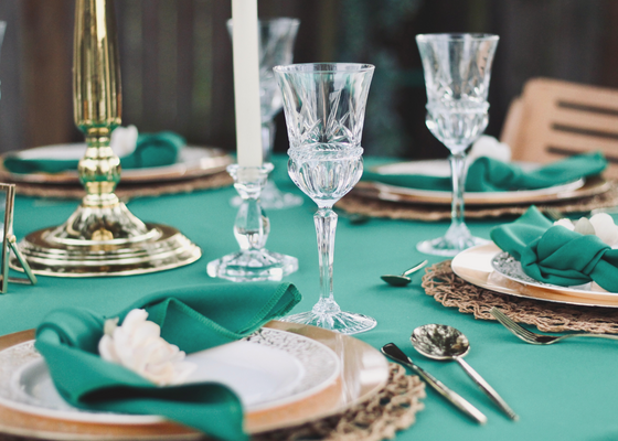 Emerald Green and Gold Table Setting