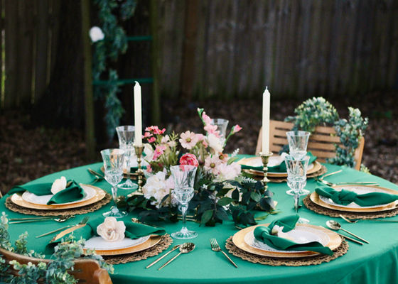 Emerald Green and Gold Round Banquet Table