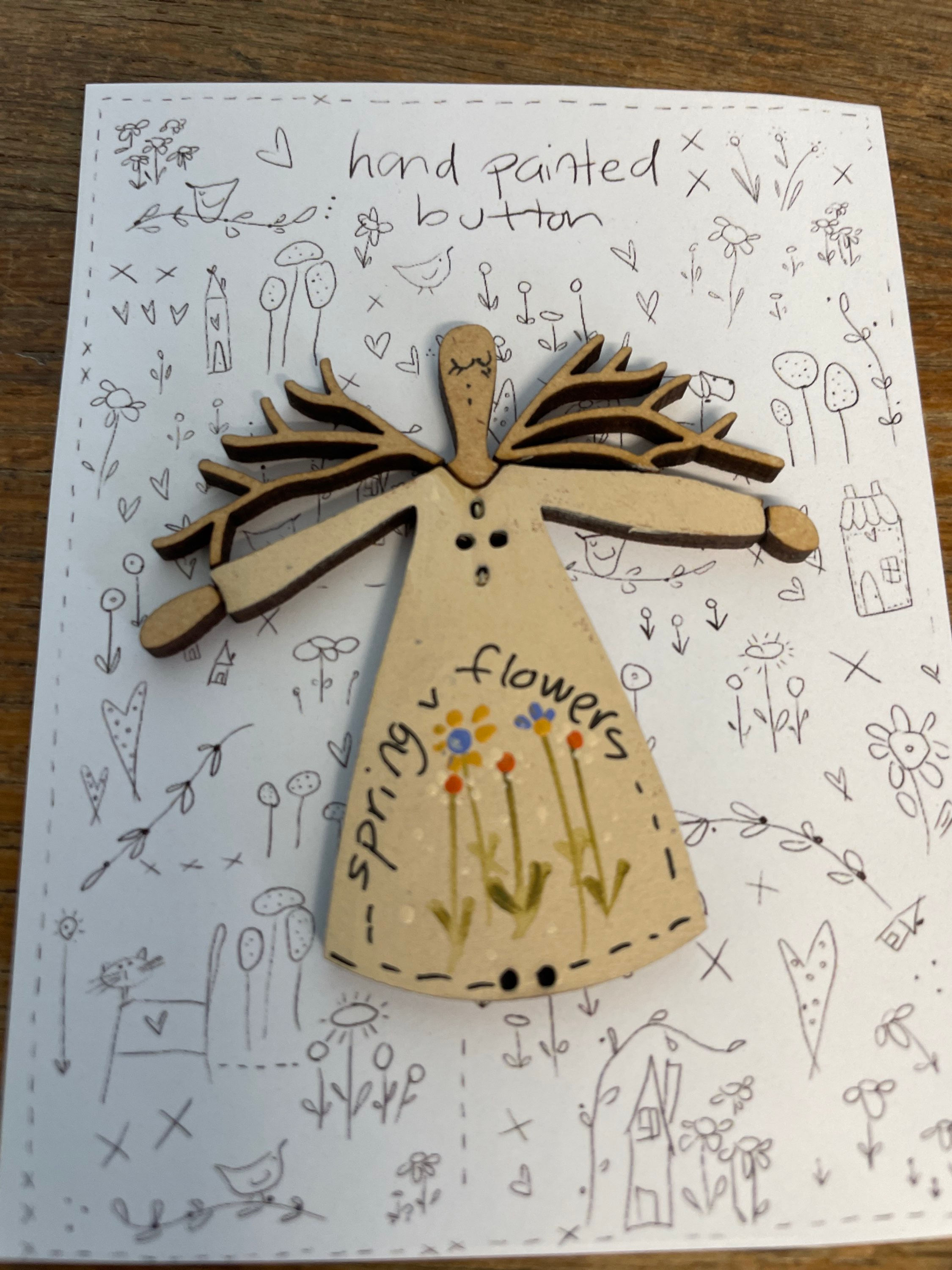 HAND PAINTED BUTTON -  Twig Angel - Pink