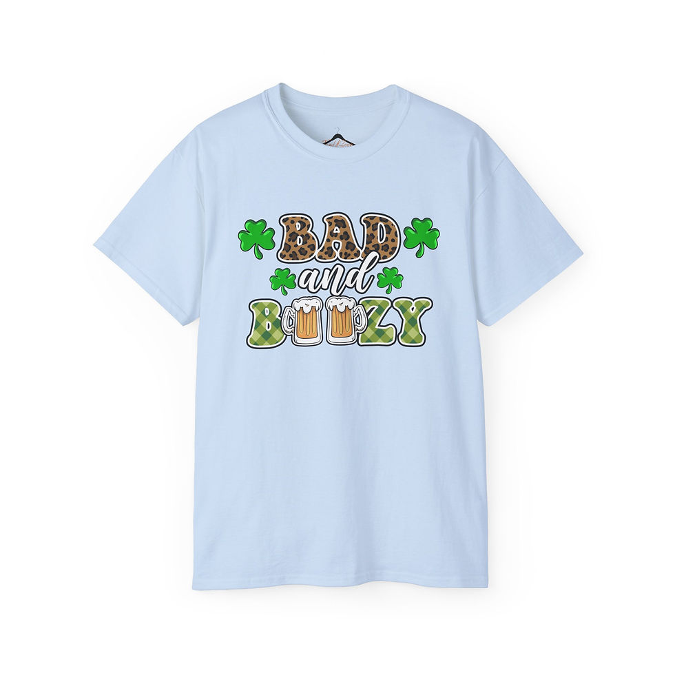 Thumbnail: Bad & Boozy Tshirt, St.Patrick's Day tee, Beer Chug shirt, Fun drinking holiday