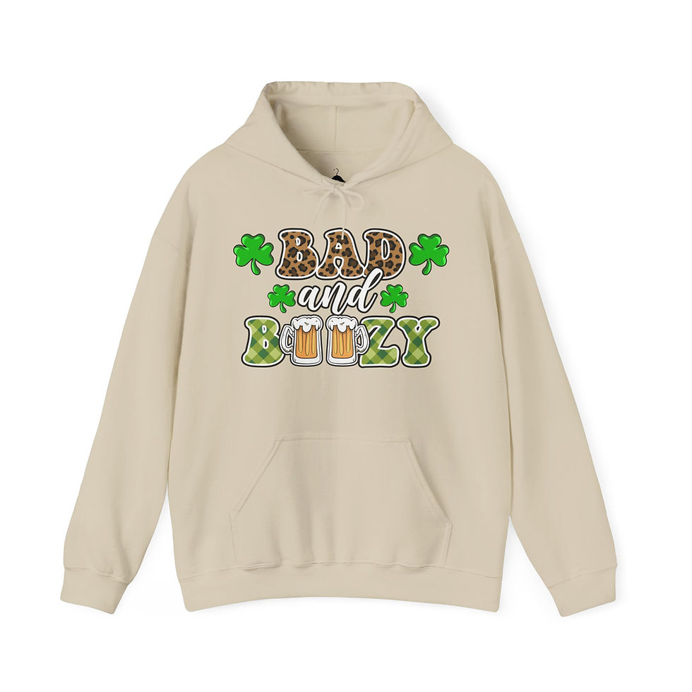 Thumbnail: Bad & Boozy Hoodie, St.Patrick's Day Hoodie, Beer Chug sweater, Drinking holiday