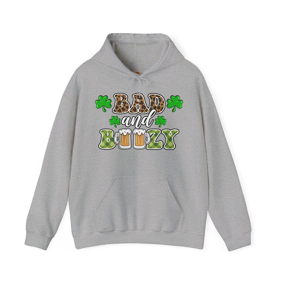Thumbnail: Bad & Boozy Hoodie, St.Patrick's Day Hoodie, Beer Chug sweater, Drinking holiday