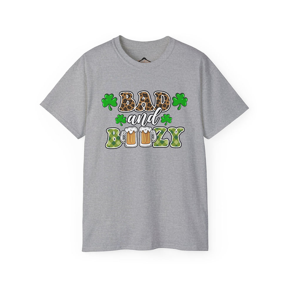 Thumbnail: Bad & Boozy Tshirt, St.Patrick's Day tee, Beer Chug shirt, Fun drinking holiday
