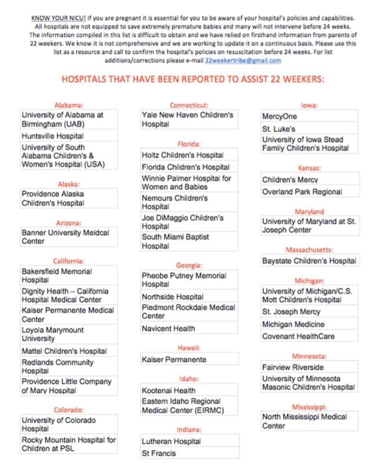 Hospital S Reported To Assist 22 Weeker