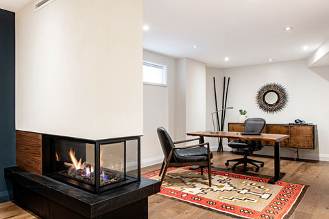 modern office with fireplace design Burlington ON