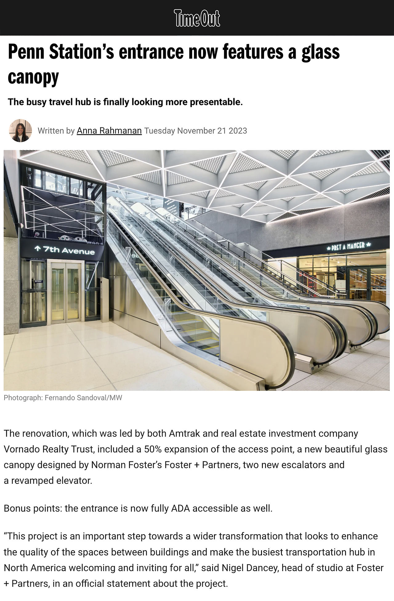 Penn Station’s entrance now features a glass canopy