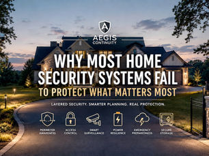 Modern residential home protected by layered perimeter lighting, smart security cameras, and integrated home protection systems at dusk