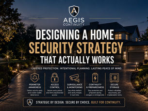 Modern residential property with layered perimeter lighting, surveillance, and integrated home security systems at dusk
