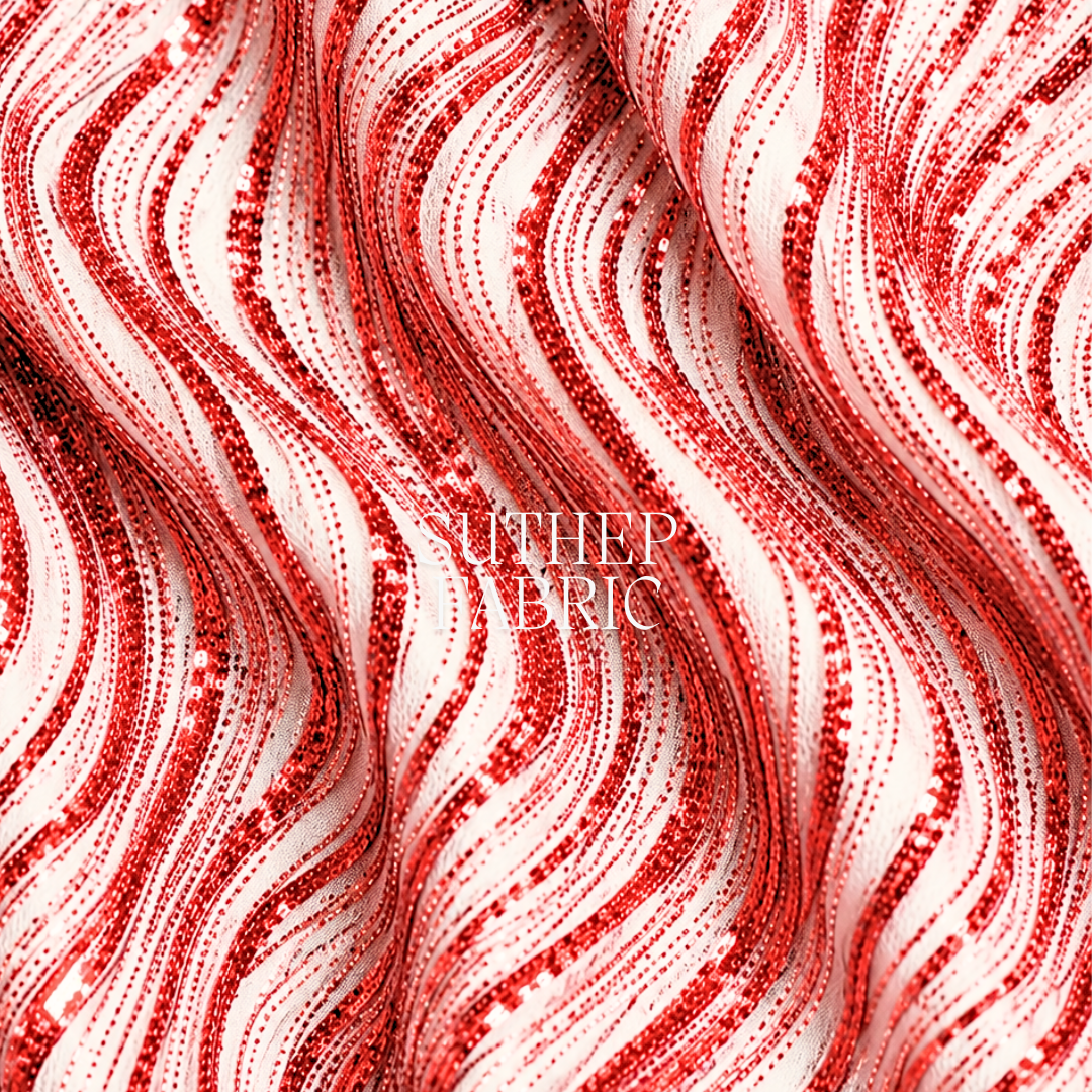 ผ้าลูกไม้กากเพชรลาย curve