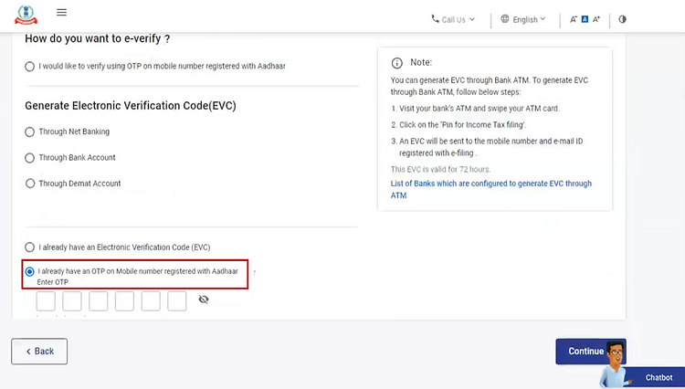 Select the option ‘I already have an OTP on mobile number registered with Aadhaar’. Enter the OTP and then click continue.