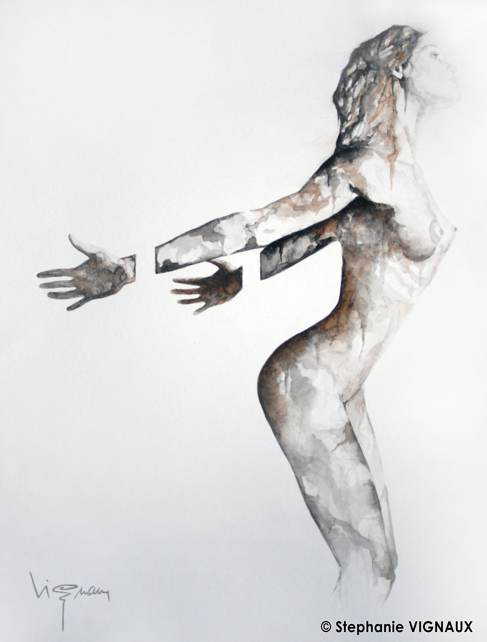 A la vie, elle renvoyait son image, à l'éternité, un présage | Aquarelle | 40 x 30 cm | © Stéphanie VIGNAUX