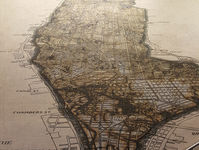 Mosaic map of Manhattan’s historic topography at the South Ferry subway station in Lower Manhattan.
