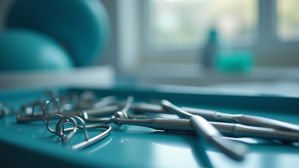 Close-up view of dental tools arranged neatly on a tray