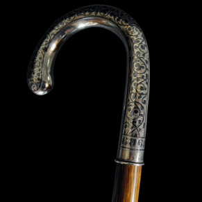 A Fine Silver Niello Walking Cane Circa 20th Century.