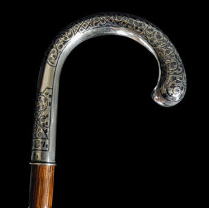A Fine Silver Niello Walking Cane C. 20th Century.